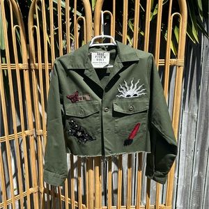 Blue Planet patch military cropped jacket